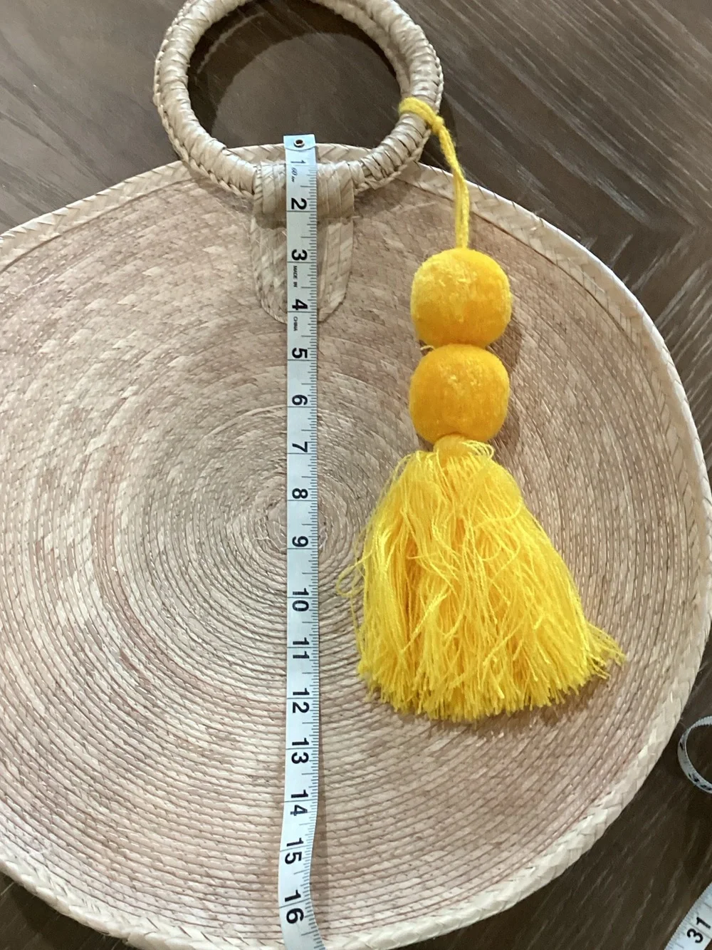 Round Woven Straw Tote with Yellow Tassel